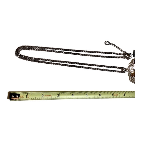 Filigree Pendant Necklace 19 Inches Multicolor Rhinestones Silver Tone By Scroll - Picture 9 of 9